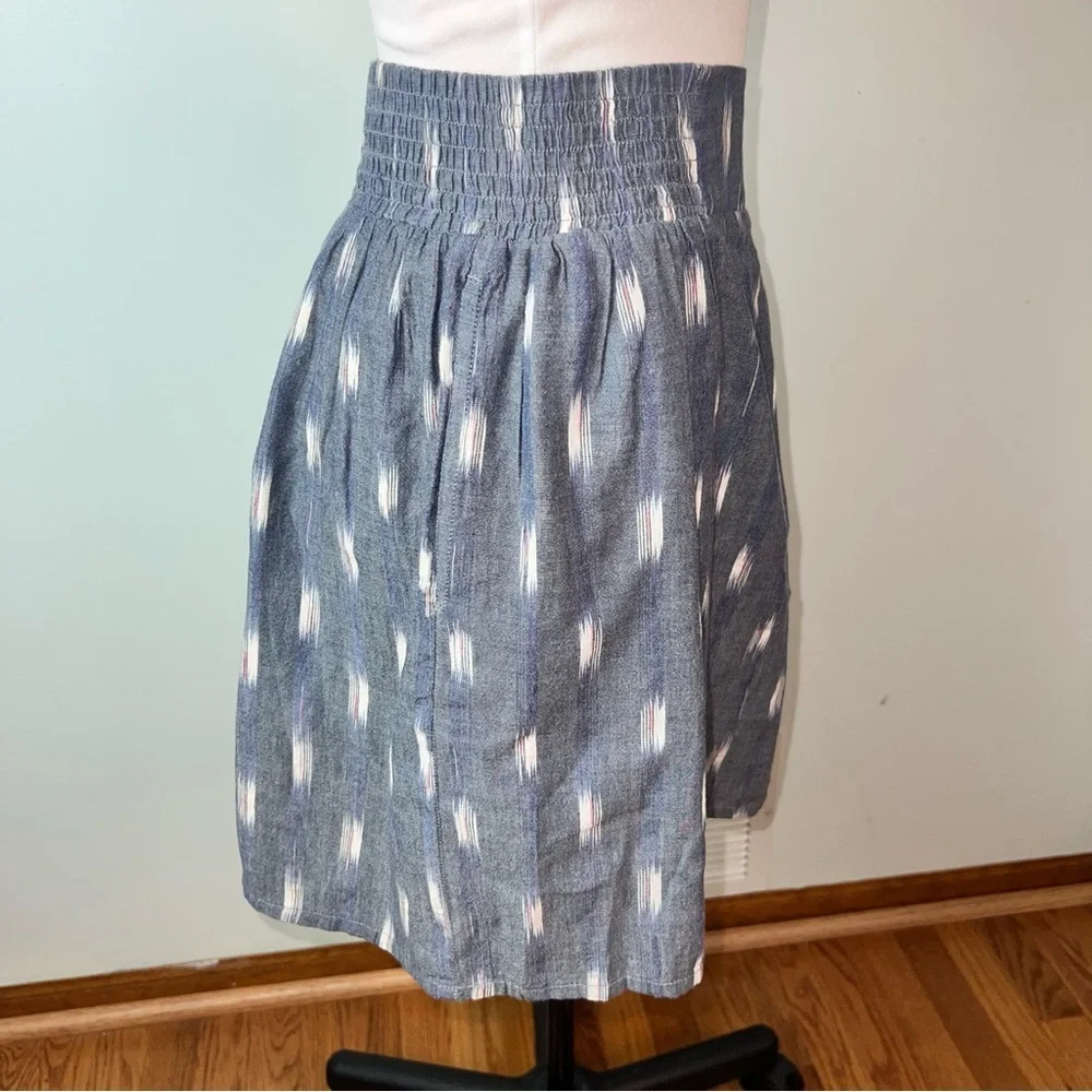 KAVU Blue Ikat Print Smocked Waist Pocket Skirt | 100% Cotton | Size Small